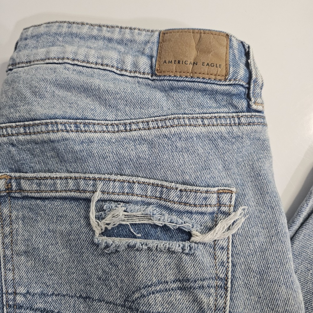American Eagle Strigid Mom Jean Denim Size 12 Distressed Thrashed - Picture 7 of 10